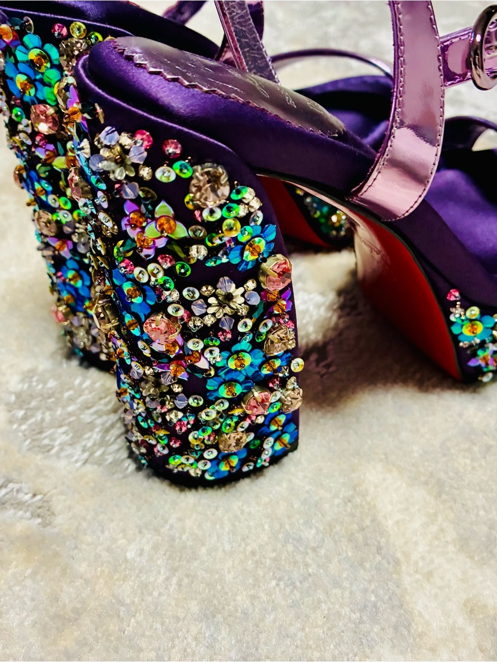 Christian Louboutin Iridescent Purple Jeweled Platform Sandals - Picture 2 of 7